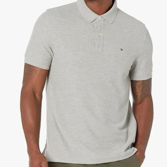 NWT Tommy Hilfiger Men's Short Sleeve Moisture Wicking Polo Shirt heather gray - Picture 1 of 6